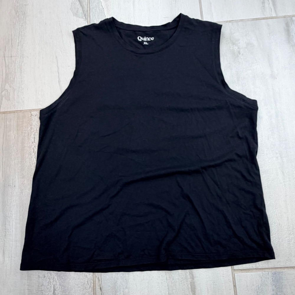Quince Black Muscle Tank Crew Neck Sleeveless Relaxed Cotton Blend Top XL